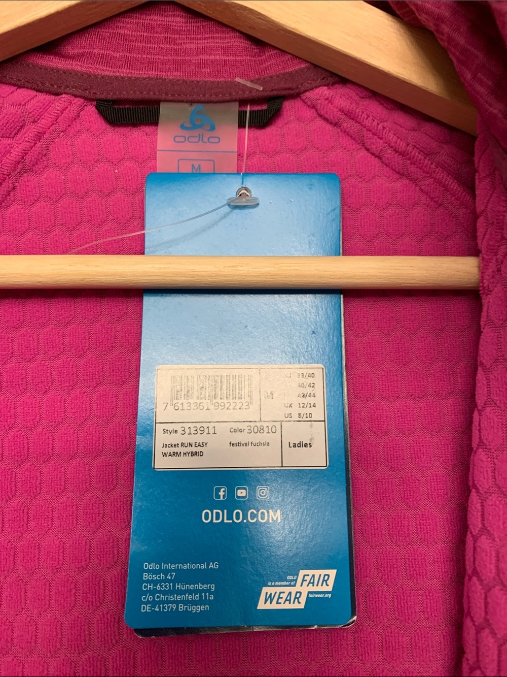 ODLO RUN EASY NEW European pink jacket zipped front pockets GLoft inside size M - Picture 7 of 16